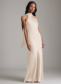 Azazie Cassiana Jurken voor bruidsmeisjes Jurk van Stretch Satijn met Zeemeermin Geplooid Wit Albast image6