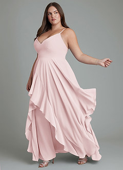 Azazie Zaina Bridesmaid Dresses Blushing Pink A-Line Chiffon Dress image10