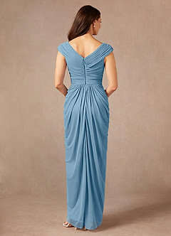 Azazie Lisolette Mother of the Bride Dresses Steel Blue Sheath Pleated Mesh Dress image2