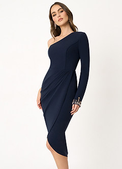 Kensie Navy One Shoulder Midi Dress image1
