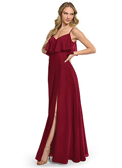 Azazie Jean Bridesmaid Dresses Burgundy A-Line Chiffon Convertible Dress image3