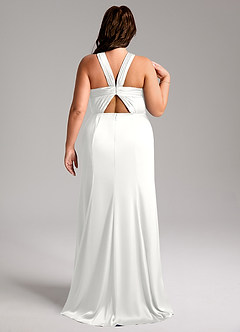 Azazie Rue Bridesmaid Dresses White Mermaid Pleated Stretch Satin Dress image9
