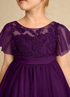 Azazie Queenie Robe Demoiselle D'honneur Fillette Robe Trapèze en Dentelle Grain De Raisin image4