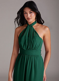 Azazie Lamara Bridesmaid Dresses Emerald Off the Shoulder Chiffon Convertible Jumpsuit image3