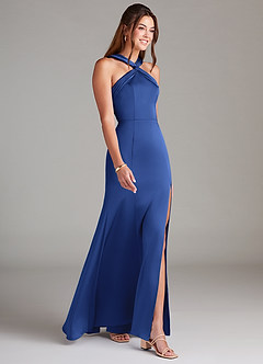 Azazie Rue Bridesmaid Dresses Royal Blue A-Line Pleated Stretch Satin Dress image4