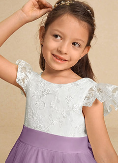 Azazie Vetty Flower Girl Dresses Ivory Wisteria A-Line Lace Tulle Dress image8