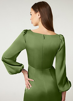 Azazie Mel Robes de demoiselle d'honneur Robe Fourreau en Satin extensible Manche longue Genévrier image6