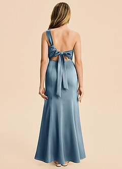 Azazie Ren Junior Robe Trapèze en Satin extensible Plissé Bleu Poussiéreux image1