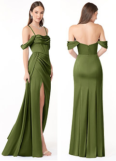 Azazie Amyra Bridesmaid Dresses Olive Sheath Off the Shoulder Stretch Satin Convertible Dress image9
