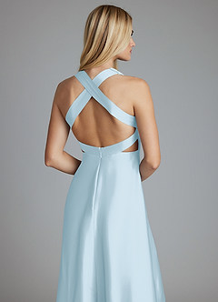 Azazie Raelynn Venta Final Vestido de Azul Cielo de Satén Elástico de Corte en A con Plisado image3