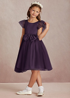 Azazie Midna Flower Girl Dresses Plum A-Line with Sleeves Tulle Dress image1