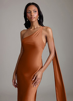 Azazie Galinda Bridesmaid Dresses Copper Mermaid One Shoulder Stretch Satin Dress image3
