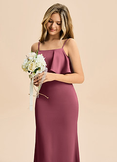 Azazie Galene Junior Havfrue Stræk satin Gulv-længde Junior brudepige Kjole image5