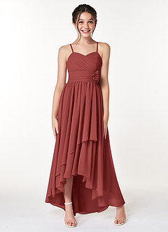 Azazie Catalina Junior Terracotta A-Line Ruched Chiffon Dress image4