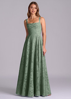 Azazie Shaude Bridesmaid Dresses Matcha A-Line Pleated Floral Burnout Dress image6