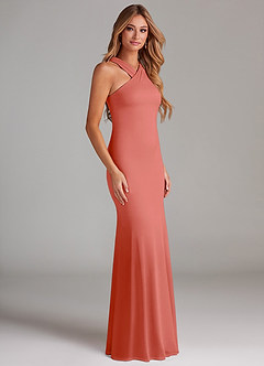 Azazie Doretta Bridesmaid Dresses Salmon Pink Mermaid Pleated Chiffon Dress image4