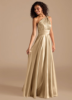 Azazie Charlize Brautjungfernkleider A-Linie One-Shoulder Metallischer Satin Kleid Champagner image6