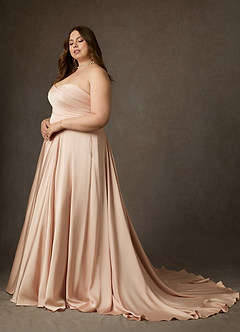 Azazie Alta Bröllopsklänningar Klä av A-Linje i Stretch Satin Axelbandslös Engelsk Ros image11