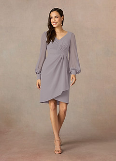 Azazie Karen Mère de la mariée Robes Robe Fourreau en Crêpe Élastique Plissée Crépuscule image1