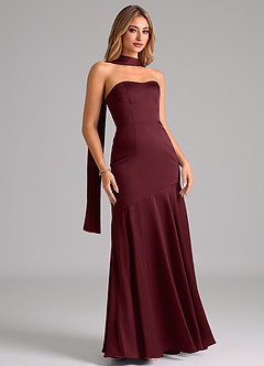 Azazie Shiloh Bridesmaid Dresses Cabernet Mermaid Strapless Stretch Satin Convertible Dress image3