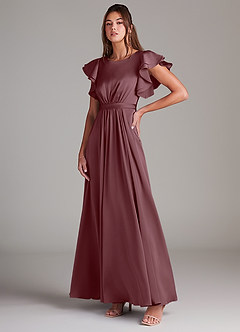 Azazie Daphne Modest Bridesmaid Dresses A-Line Ruched Stretch Satin Floor-Length Dress image4