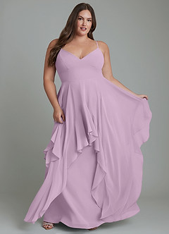 Azazie Zaina Robes de demoiselle d'honneur Robe Trapèze en Mousseline de soie Glycine image3