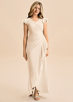 Azazie Julie Junior Robe Sirène en Mousseline de soie Rayé Albâtre Blanc image4