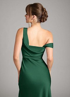 Azazie Madelyn Bridesmaid Dresses Dark Green Mermaid One Shoulder Stretch Satin Convertible Dress image7