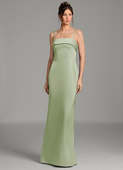 Azazie Phoenyx Robes à essayer chez vous Robe Fourreau en Satin extensible Bustier Vert Sauge image7
