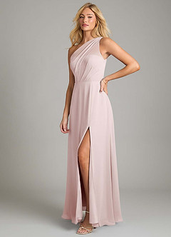 Azazie Phaedra Bridesmaid Dresses Blushing Pink A-Line One Shoulder Chiffon Dress image5