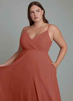 Azazie Amani Brautjungfernkleider A-Linie Plissee Chiffon Kleid Rotbraun image6
