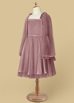 Azazie Aya Flower Girl Dresses Dusty Rose A-Line with Sleeves Tulle Dress image8