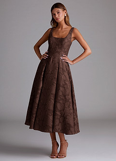Azazie Amalie Bridesmaid Dresses Ganache A-Line Pleated Floral Burnout Dress image1