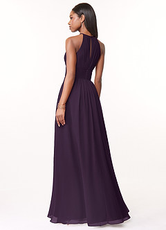 Azazie Bonnie Bridesmaid Dresses Plum A-Line Keyhole Ruched Chiffon Dress image2