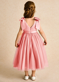 Azazie Serene vestidos de niña de las flores Vestido de Coral de Satin Mate de Princesa con Lazo image6