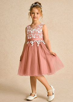 Azazie Butterfly Flower Girl Dresses MAI TAI A-Line Lace Dress image4