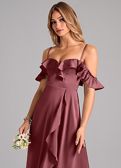 Azazie Lyra Bridesmaid Dresses Desert Rose A-Line Off the Shoulder Stretch Satin Convertible Dress image7