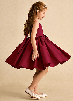 Azazie Jessie Flower Girl Dresses Burgundy A-Line Bow Matte Satin Dress image6