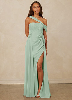 Christian Siriano Bridal for Azazie 1014 Bridesmaid Dresses Agave A-Line Off the Shoulder Chiffon Dress image1