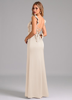Azazie Jessamine Bridesmaid Dresses White Alabaster A-Line Corset Stretch Satin Dress image2