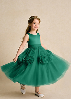 Azazie Vola Flower Girl Dresses Emerald Ball-Gown Sleeveless Tulle Dress image1
