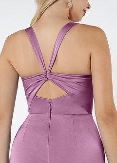 Azazie Mero Bridesmaid Dresses Wisteria Sheath Pleated Stretch Satin Dress image5