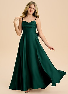 Azazie Bear Junior Emerald A-Line Sweetheart Neckline Stretch Satin Dress image1