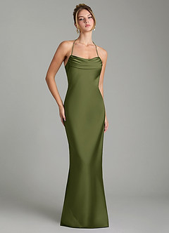 Azazie Mae Bridesmaid Dresses Olive Mermaid Pleated Stretch Satin Dress image1