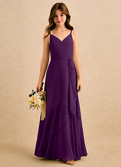 Azazie Amiah Girls Formal Robe Demoiselle D'honneur Fillette Robe Trapèze en Mousseline de soie Rayé Grain De Raisin image3