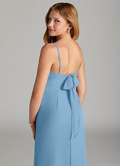 Azazie Mai Junior Vestido de Azul Acero de Gasa de Recto con Plisado image6