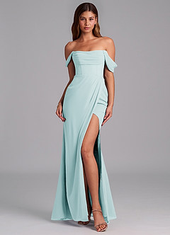 Azazie Johana Jurken voor bruidsmeisjes Converteerbaar Jurk van Chiffon met Zeemeermin Off the Shoulder Zeeglas image3