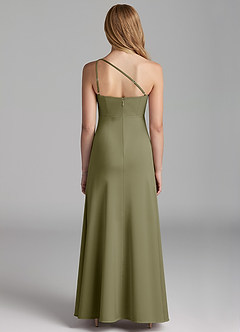 Azazie Mika Junior Pistachio A-Line Pleated Stretch Satin Dress image2