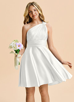 Azazie Charlize Junior White A-Line Pleated Stretch Satin Dress image5