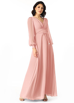 Azazie Sage Final Sale Cabernet A-Line Long Sleeve Chiffon Dress image1